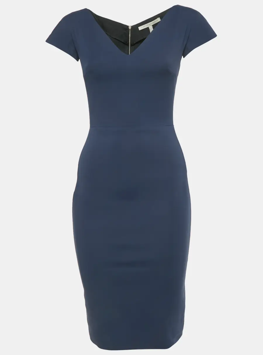 Victoria Beckham Navy Blue Cotton Blend Sheath Short Dress S
