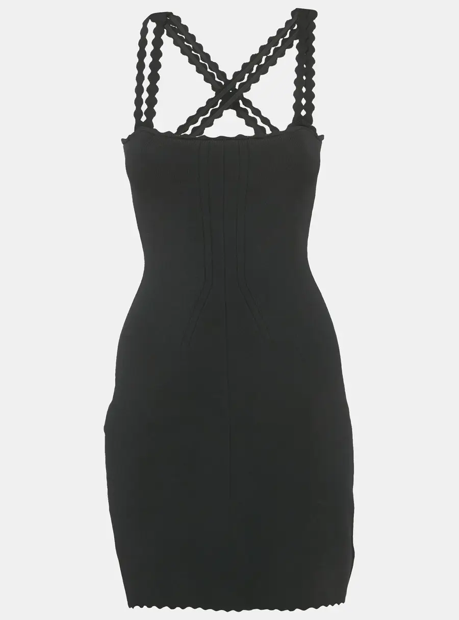 Victoria Beckham Black Stretch Knit Flared Mini Dress XS