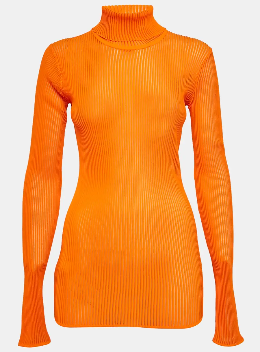 Victoria Beckham Orange Rib Knit Sheer Pullover S