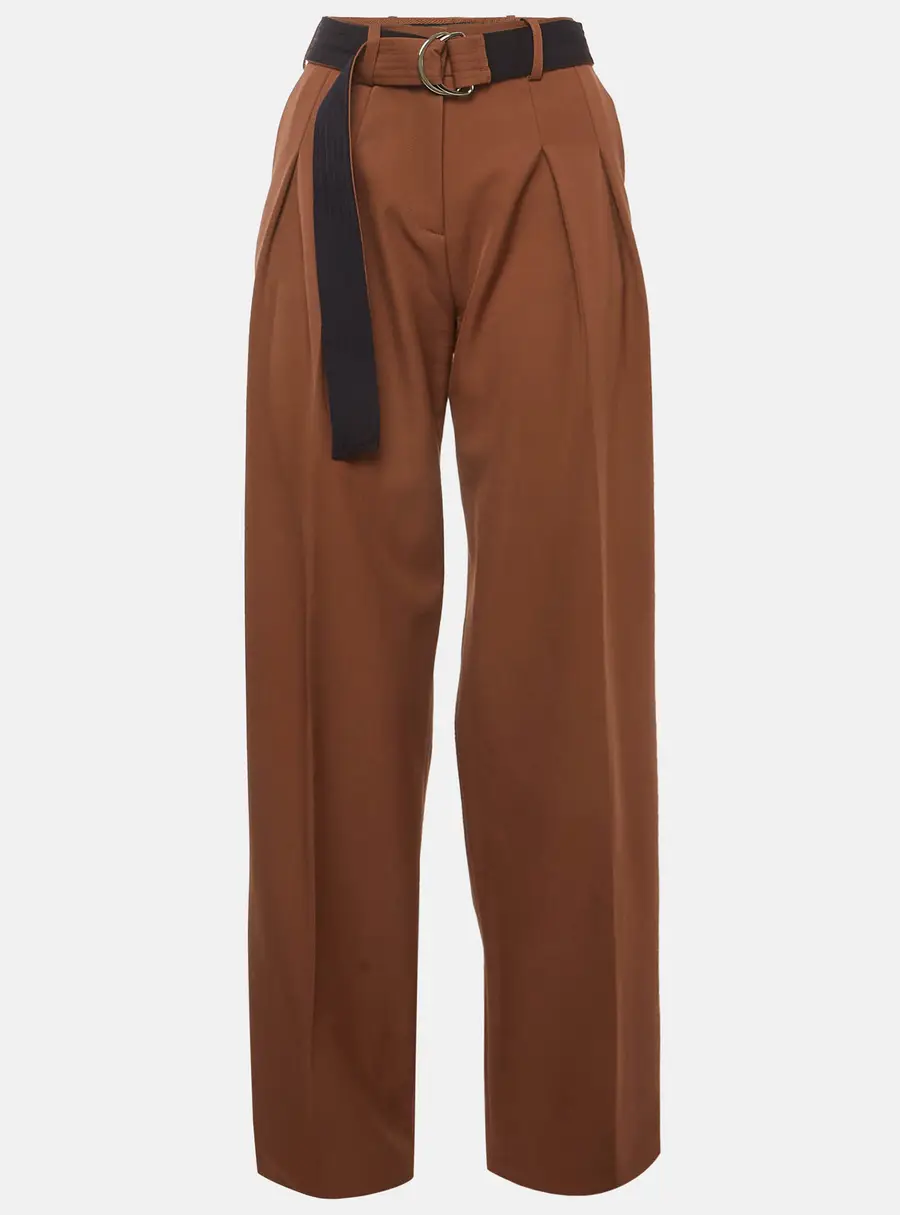 Victoria Beckham Brown Gabardine Belted Trousers S