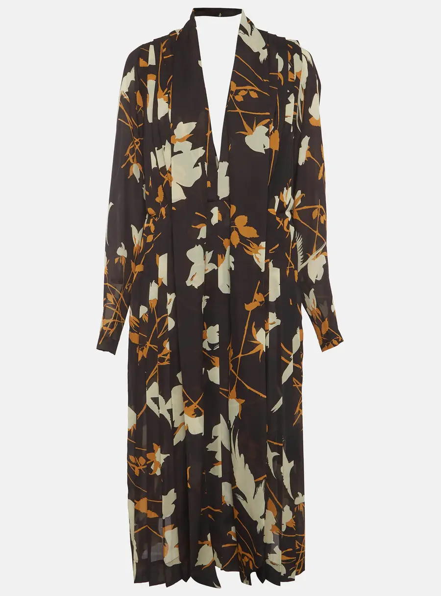 Victoria Beckham Floral Print Crepe Pleated Midi Dress M