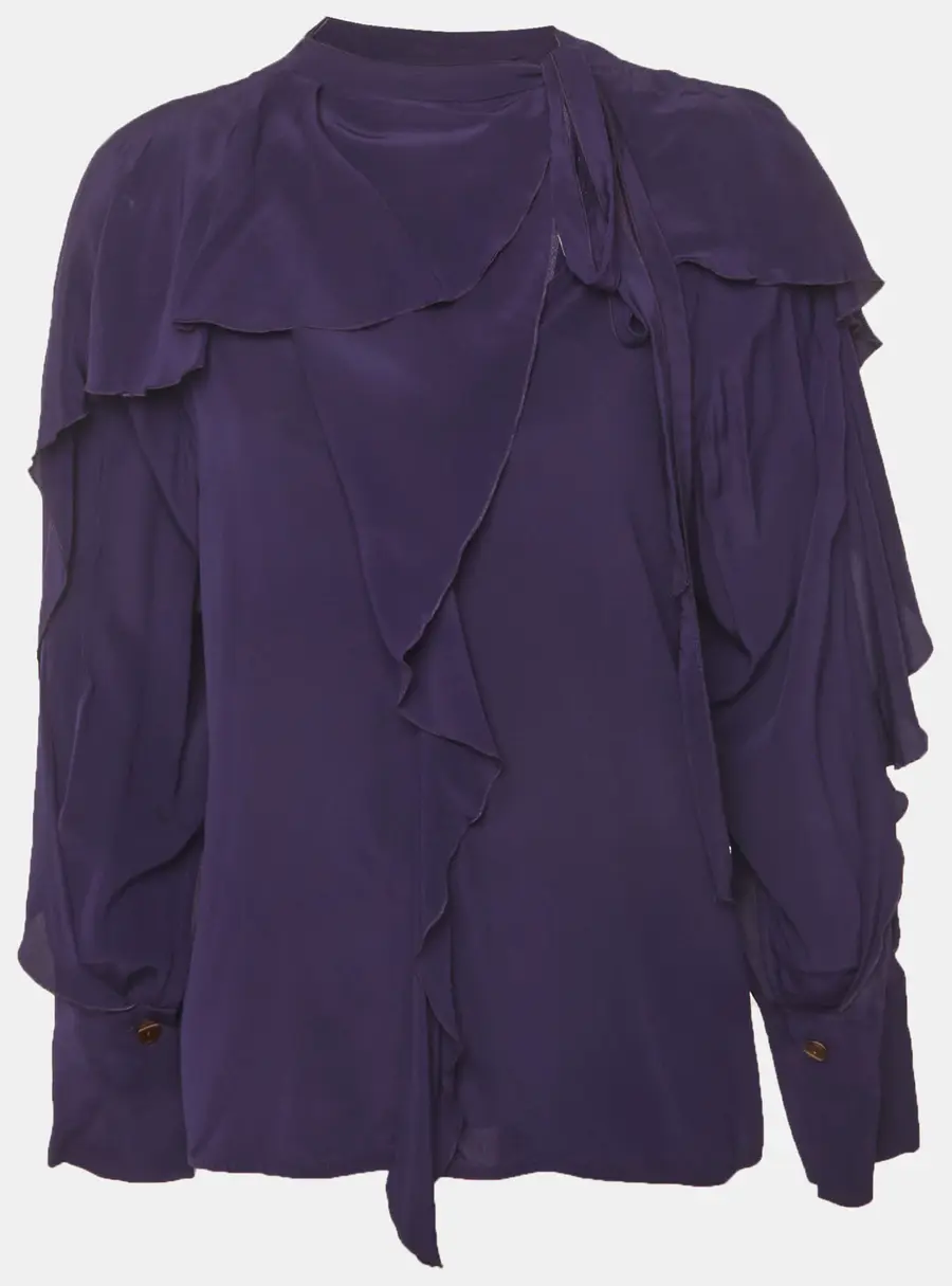Victoria Beckham Purple Crepe Tie Detail Ruffle Blouse S
