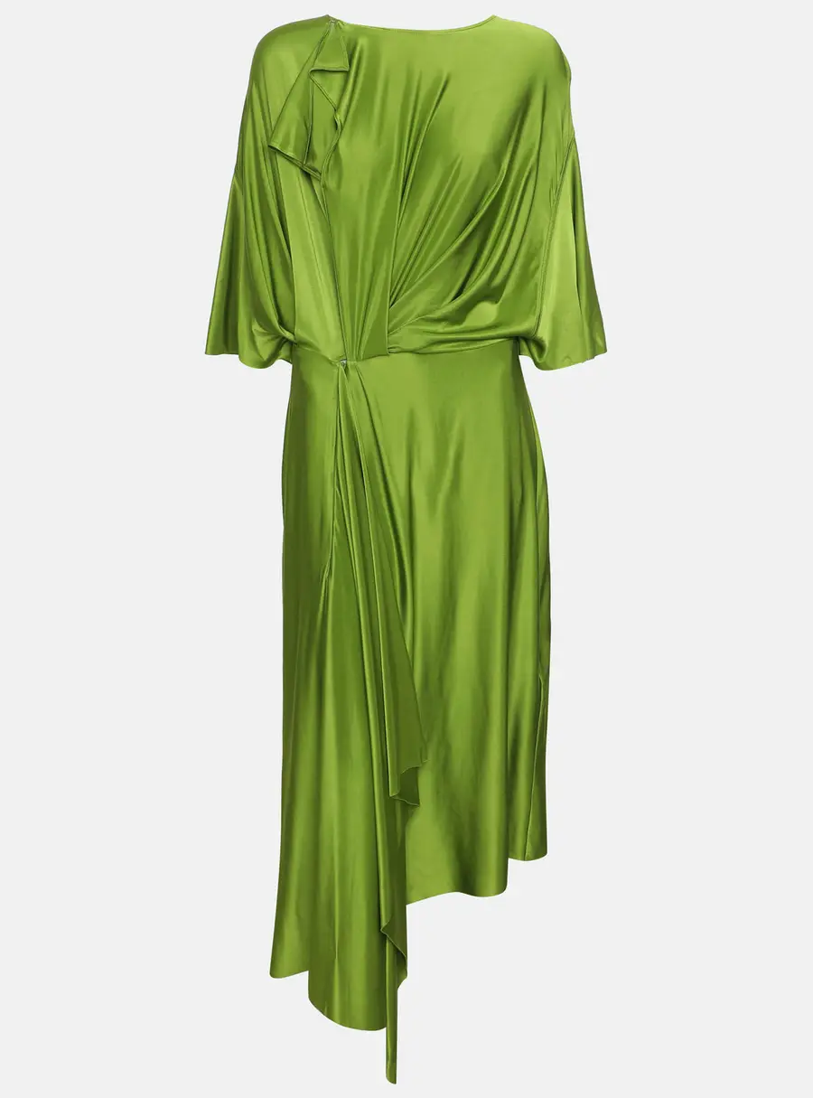 Victoria Beckham Green Stretch Satin Drape Midi Dress M