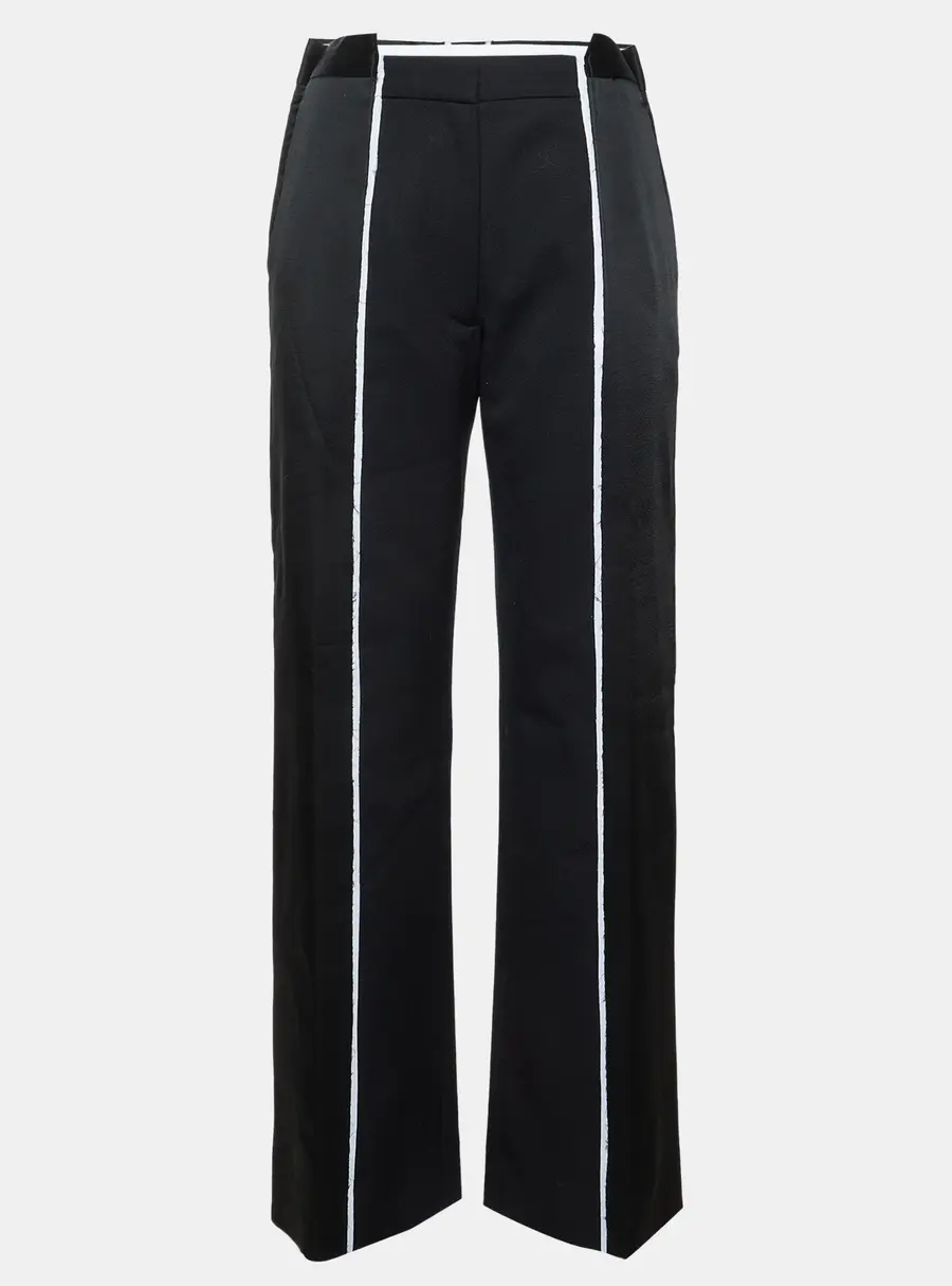 Victoria Beckham Black Satin and Wool Blend Deconstructed Trousers S