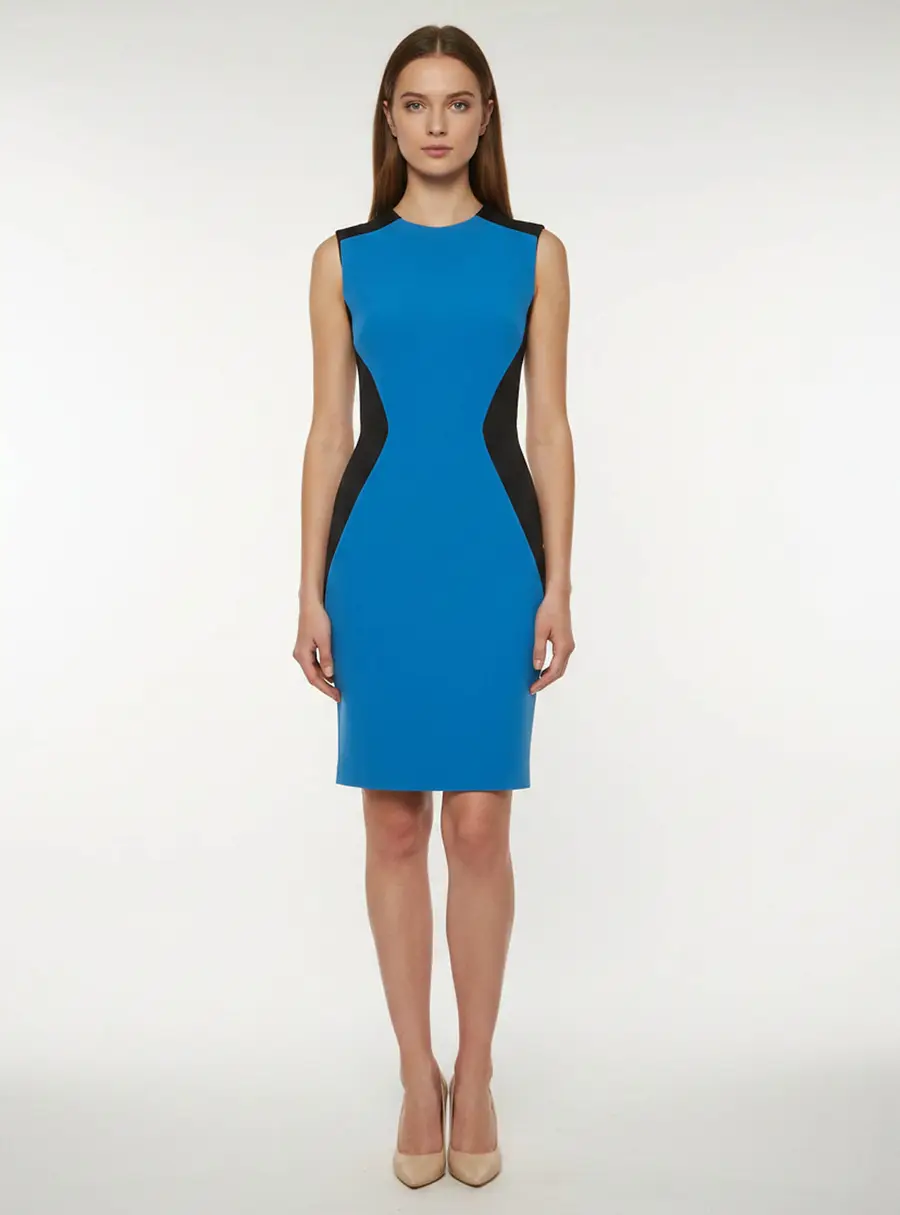 Victoria Beckham Blue Silk and Wool Contrast Detail Mini Dress M