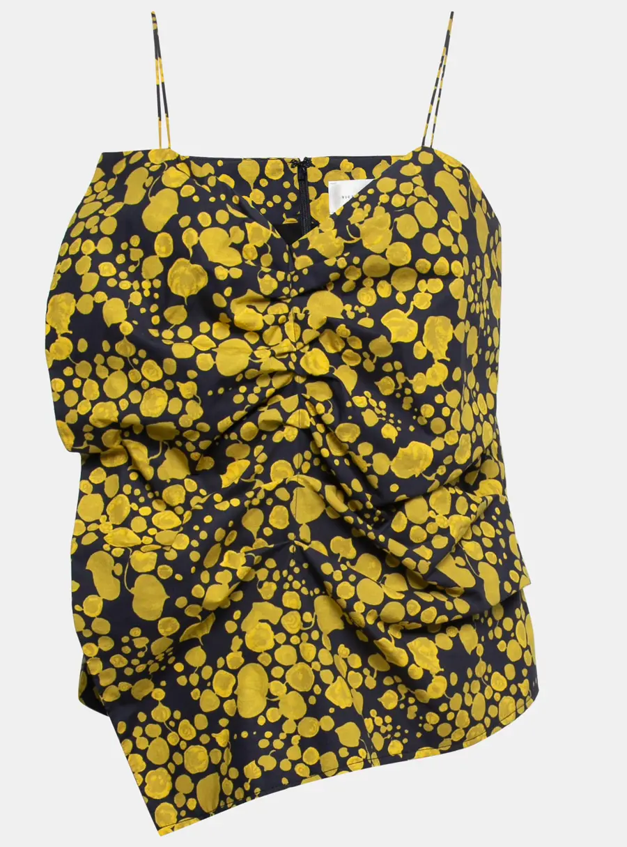 Victoria Victoria Beckham Blue Printed Cotton Ruched Asymmetric Top M