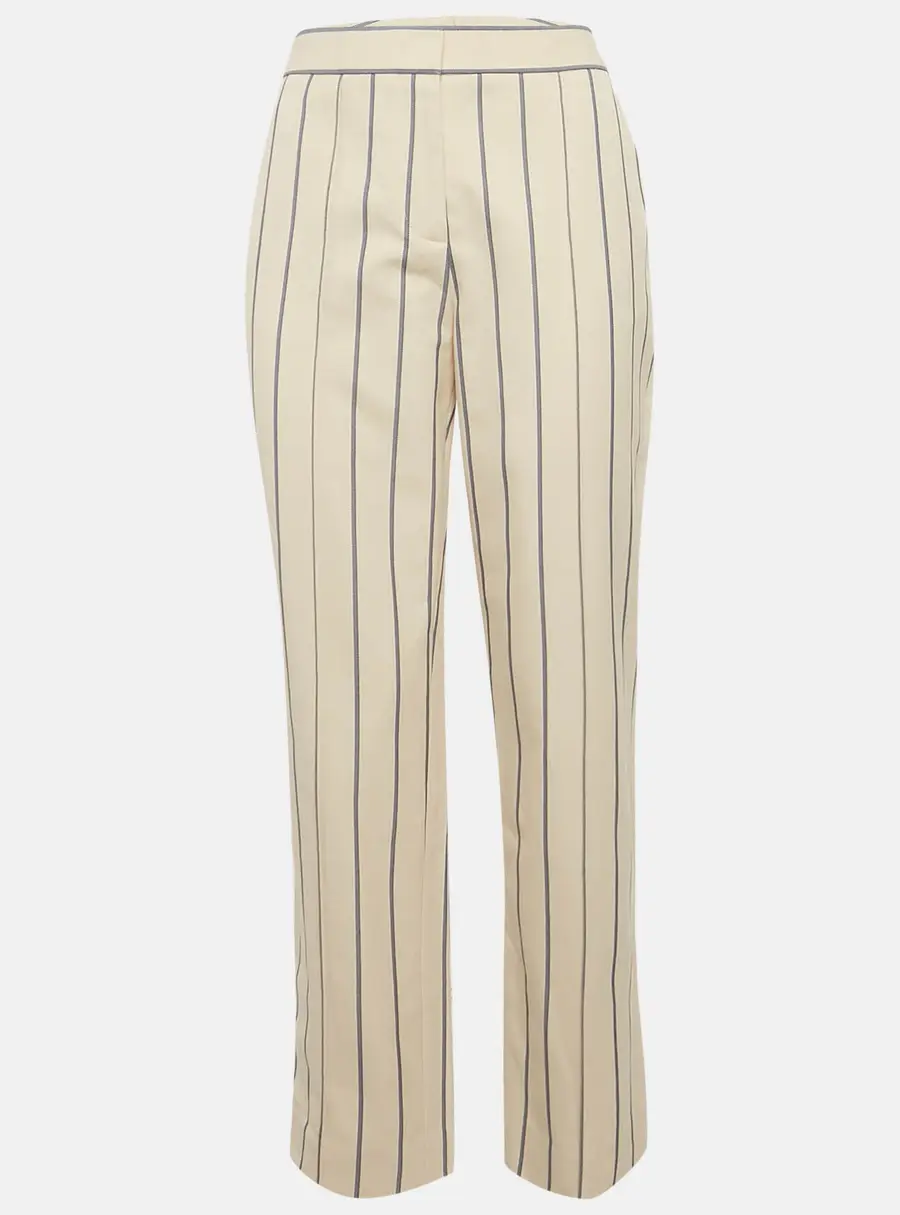 Victoria Victoria Beckham Beige Stripe Gabardine Cotton Trousers M