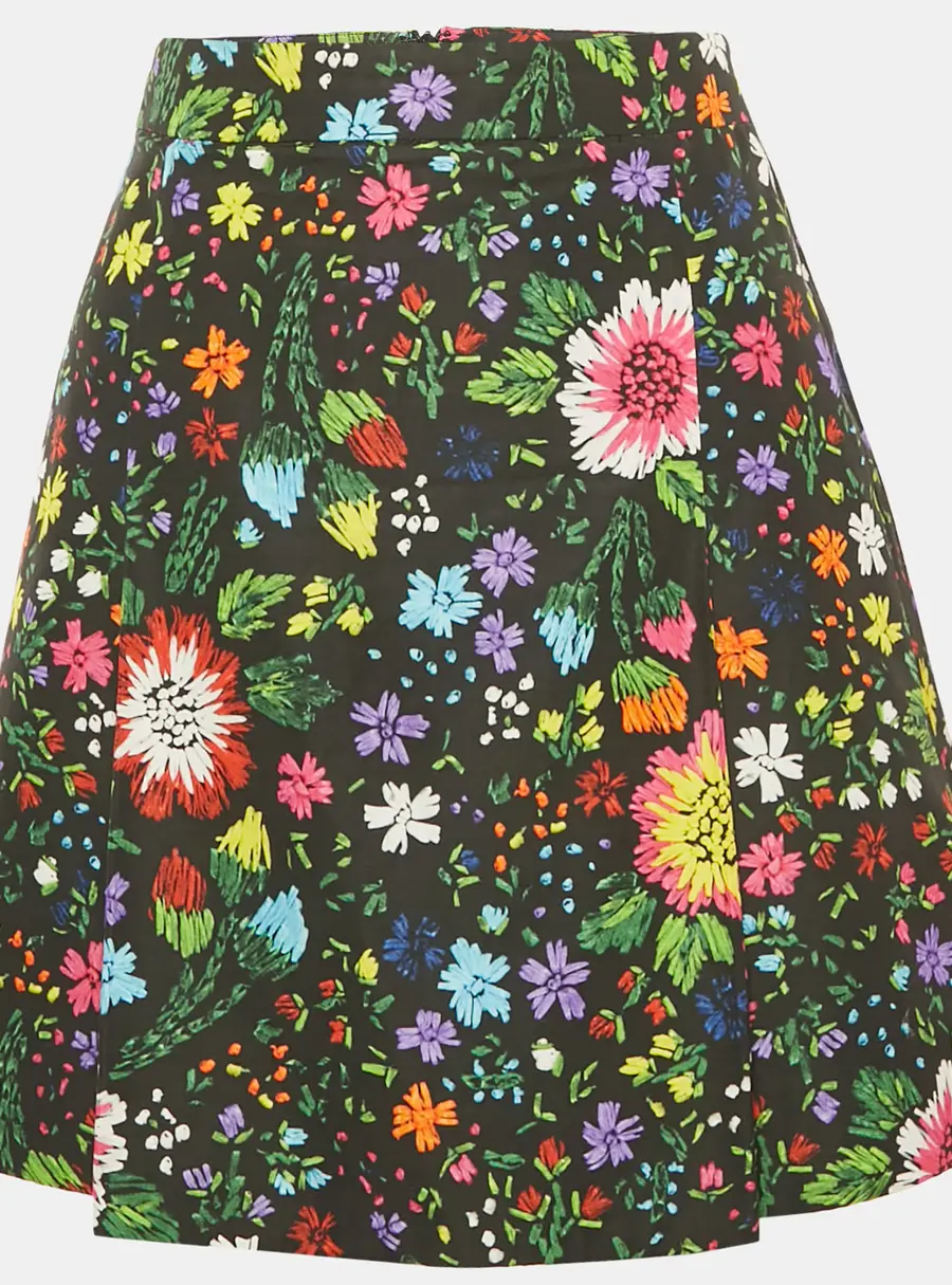 Victoria Victoria Beckham Black Floral Print Crepe Pleated Mini Skirt S