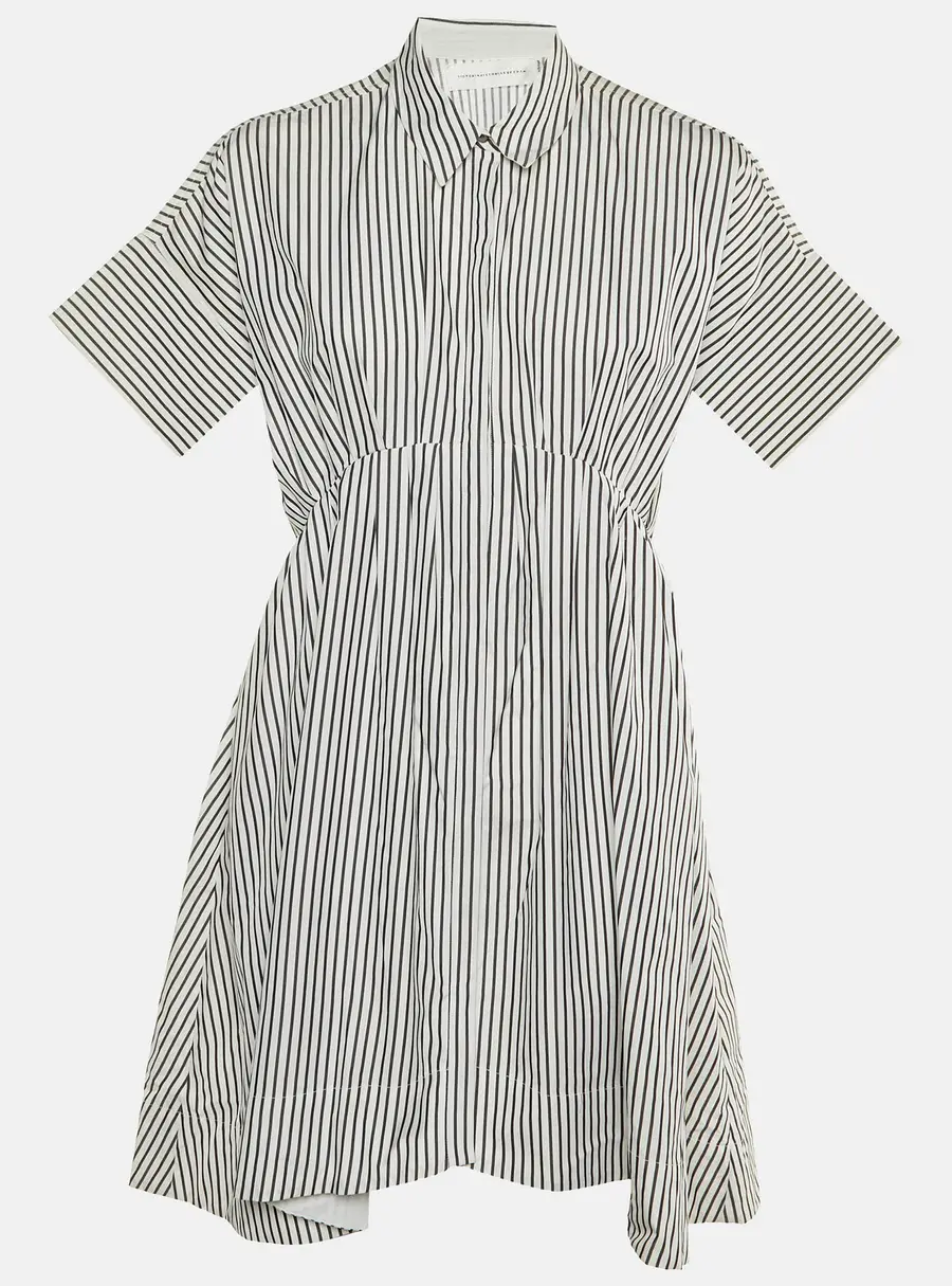 Victoria Victoria Beckham White Striped Cotton Shirt Dress M