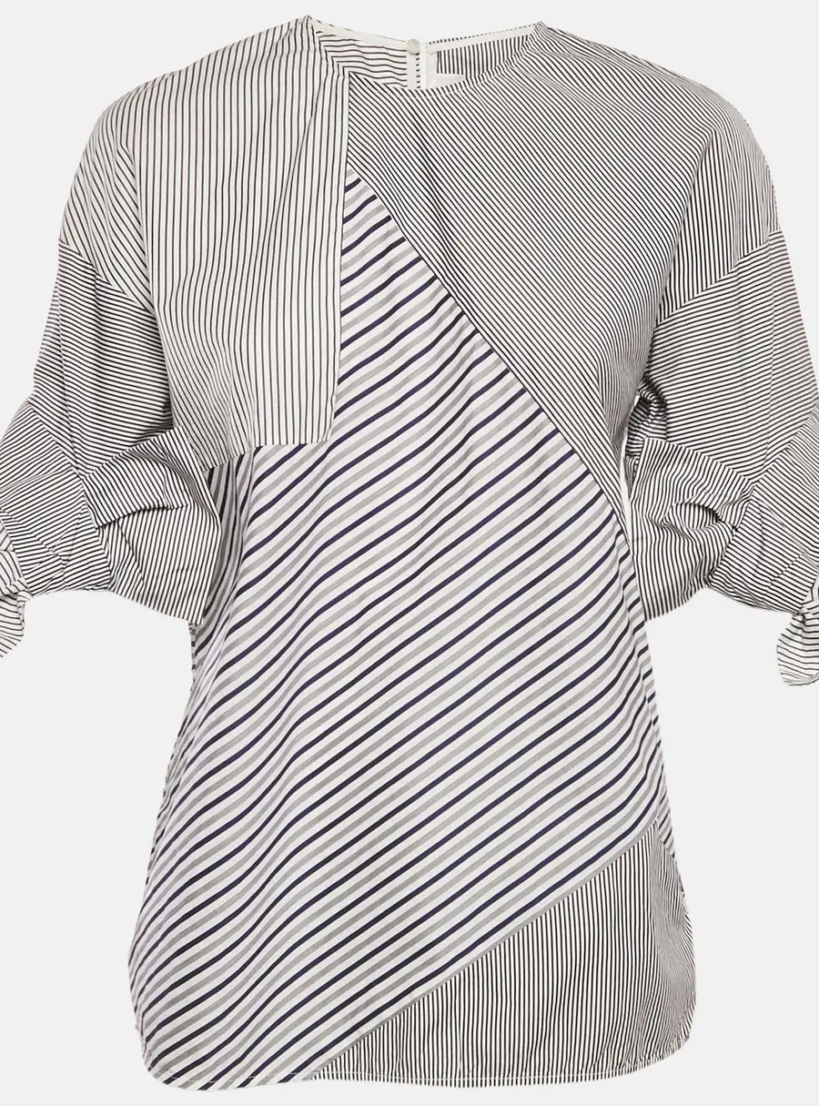 Victoria Victoria Beckham Blue Striped Cotton Patchwork Shirt S