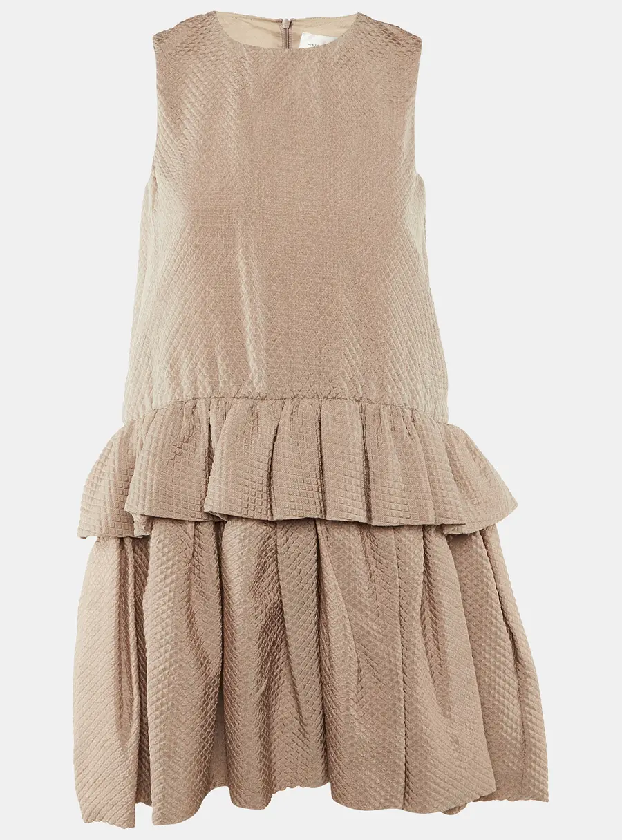 Victoria Victoria Beckham Beige Silk Blend Tiered Frill Mini Dress S