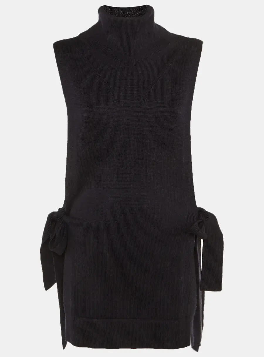 Victoria Victoria Beckham Navy Blue Wool Turtle Neck Side Tie Sweater Vest M