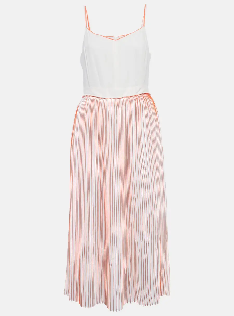 Victoria Victoria Beckham White/Orange Silk and Plisse Midi Dress M