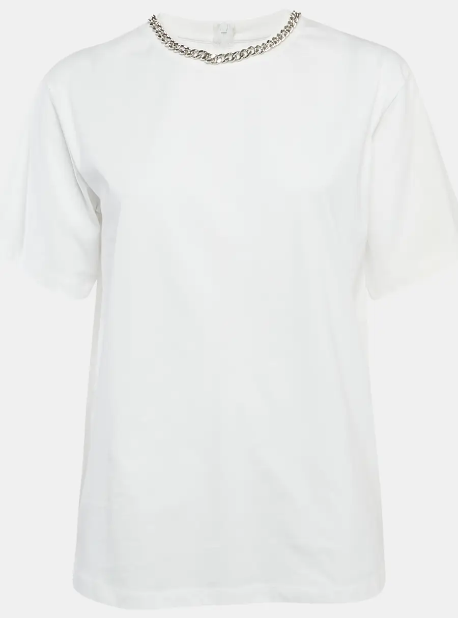 Victoria Victoria Beckham White Jersey Chain Detail T-Shirt XS