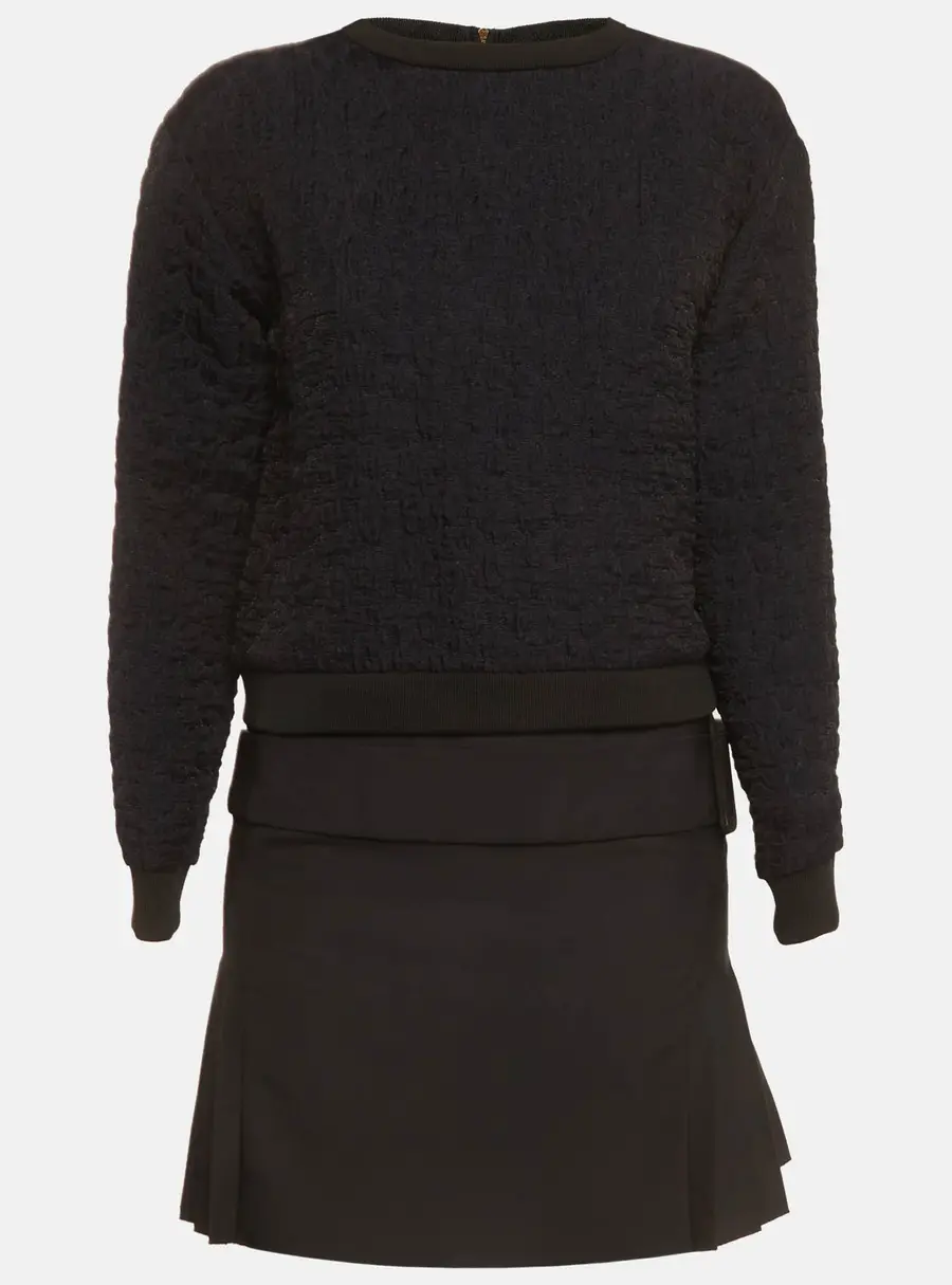 Victoria Victoria Beckham Navy Blue/Black Wool Crepe Jumper Overlay Mini Dress S