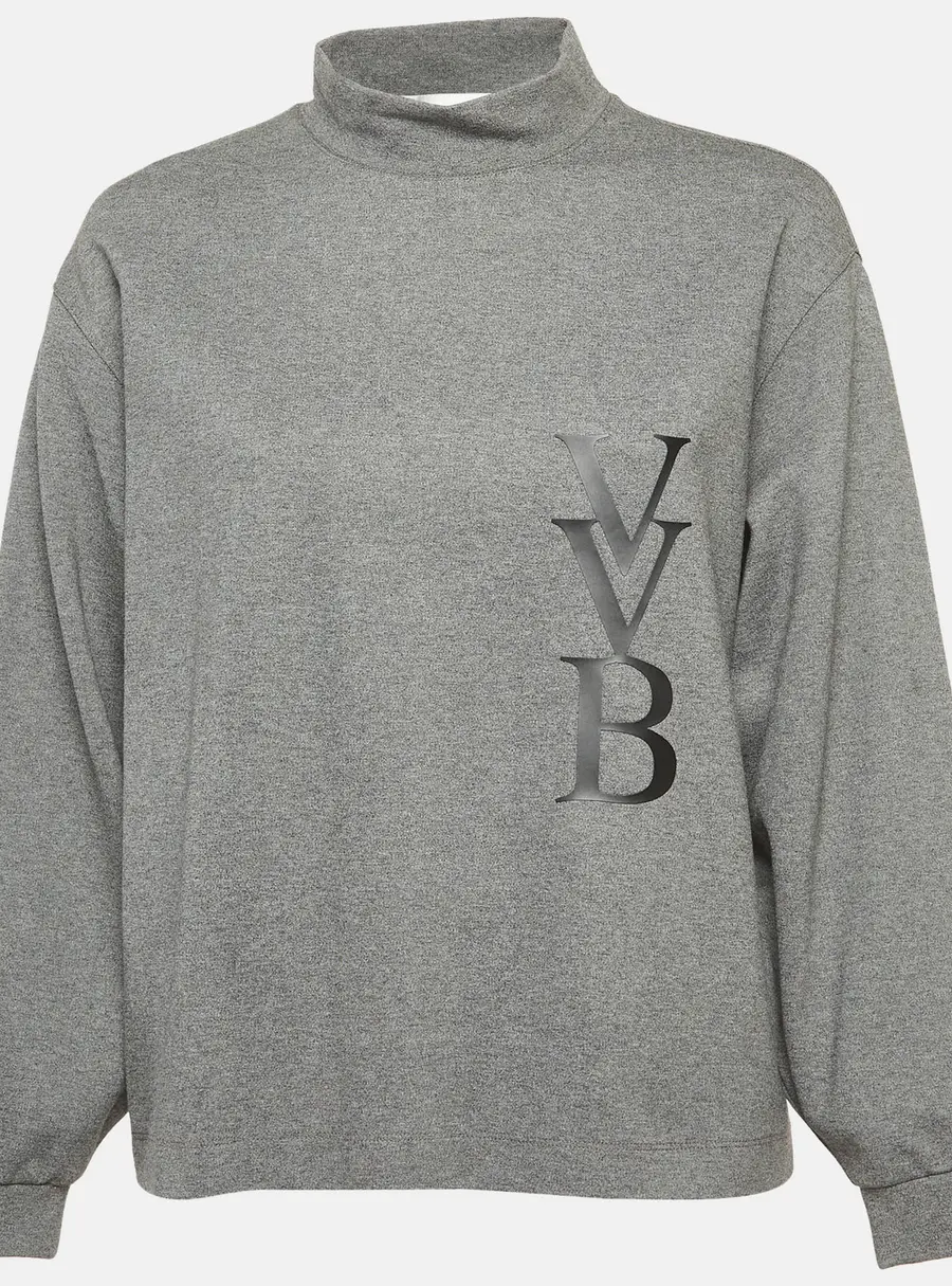 Victoria Victoria Beckham Grey Logo Applique Knit Sweatshirt S