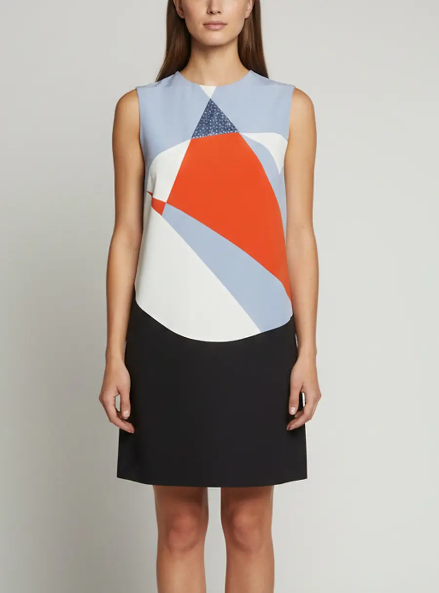 Victoria Victoria Beckham Multicolor Colorblock Crepe Shift Mini Dress M