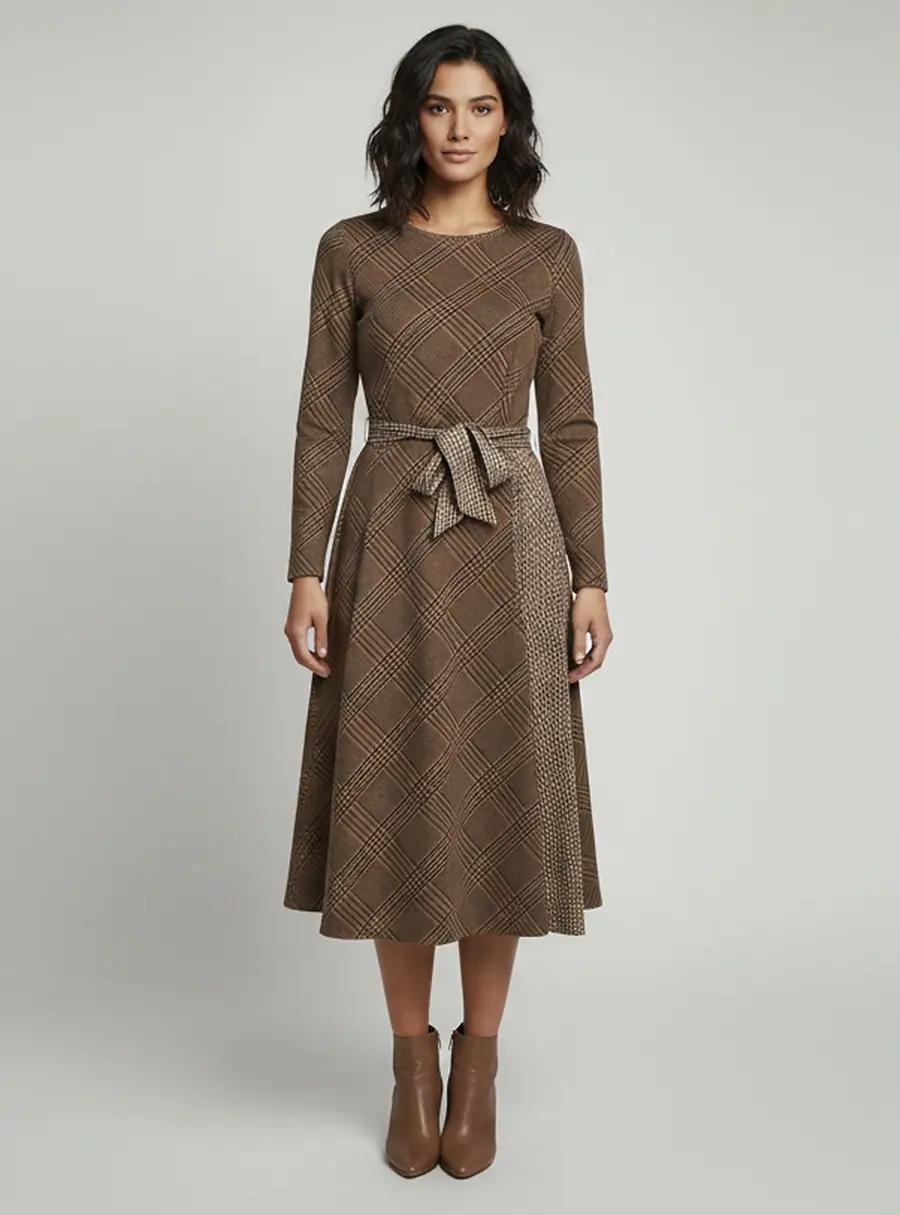Weekend Max Mara Multicolour Mixed Plaid Jersey Pietra Midi Dress XS