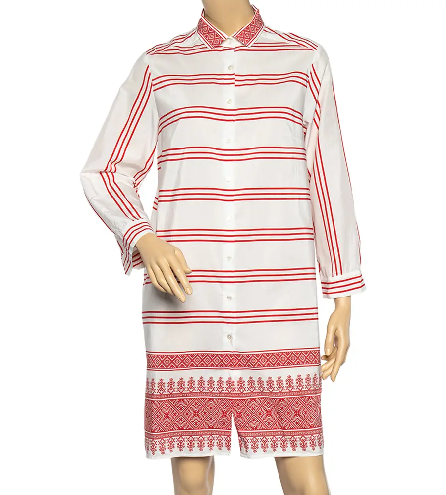 Weekend Max Mara White-Red Printed Cotton Short Shirt Dress L