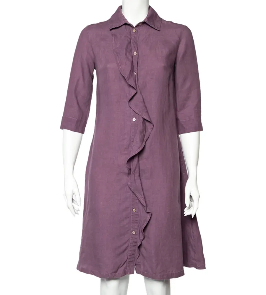Weekend Max Mara Purple Linen Ruffle Detail Button Front Midi Dress S