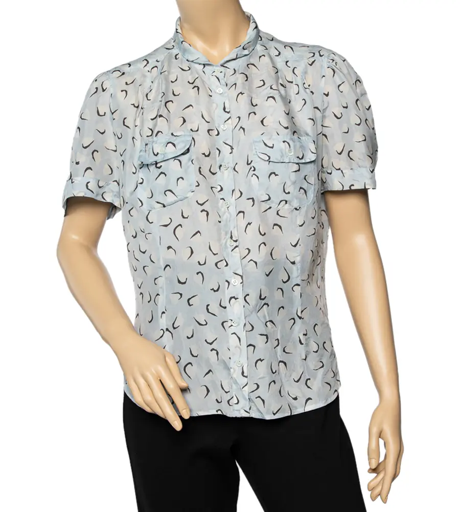 Weekend Max Mara Blue Printed Silk Button Front Top XL