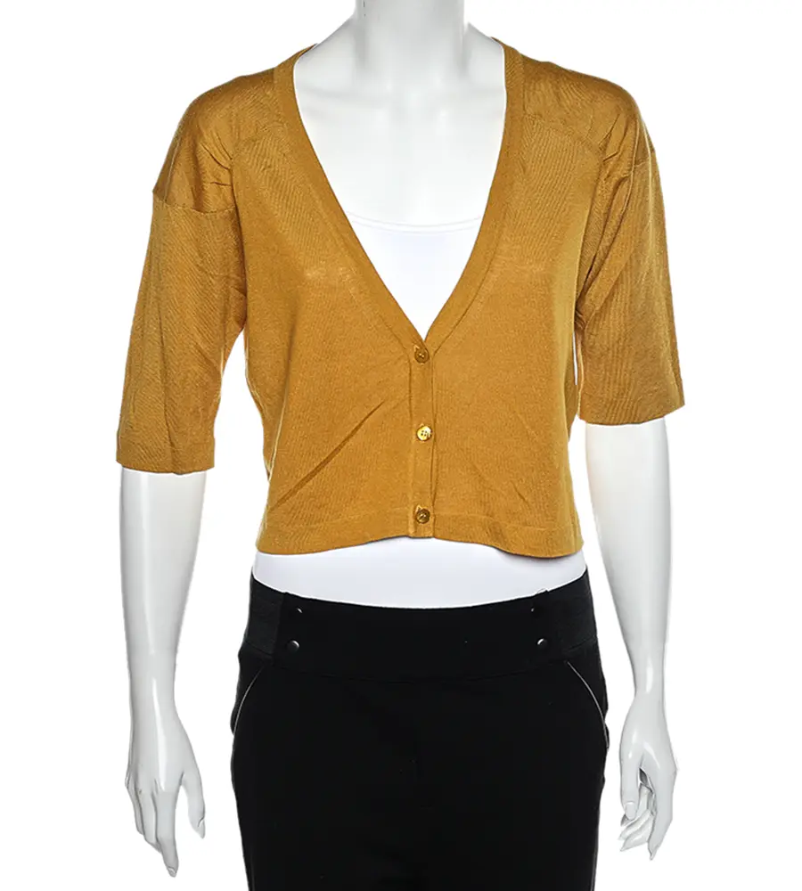 Weekend Max Mara Mustard Yellow Silk & Linen Cropped Cardigan L