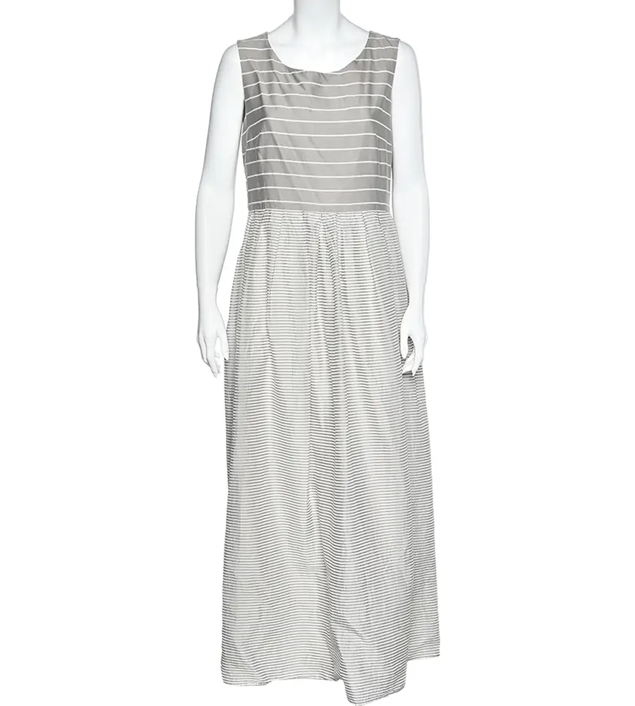 Weekend Max Mara Grey Cotton & Silk Striped Maxi Dress L