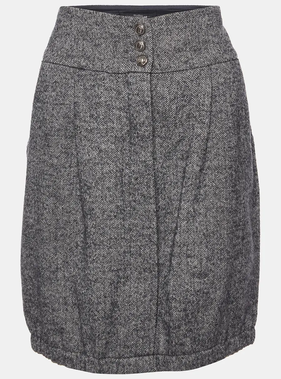 Weekend Max Mara Grey Zig Zag Wool Knee Length Skirt S