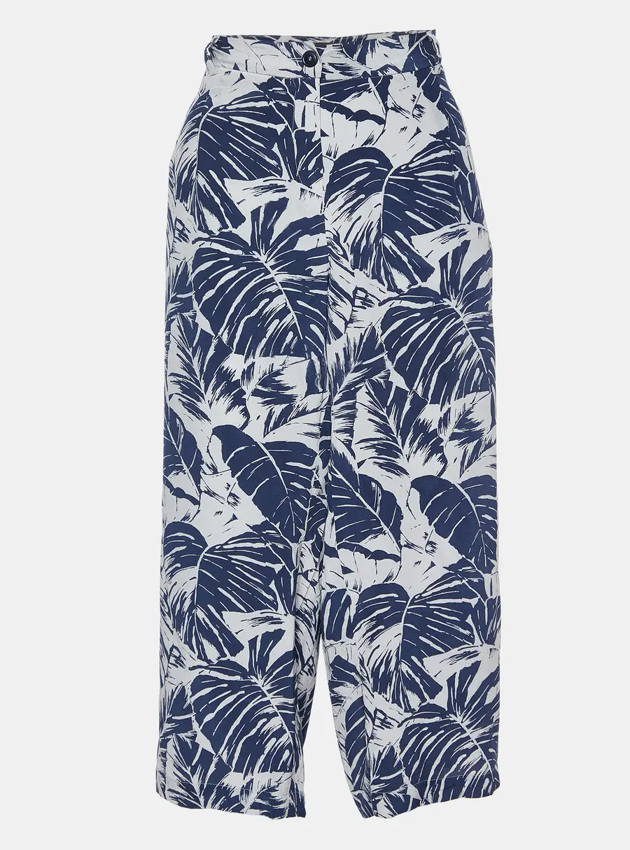 Weekend Max Mara Blue Tropical Print Silk Capri Pants L