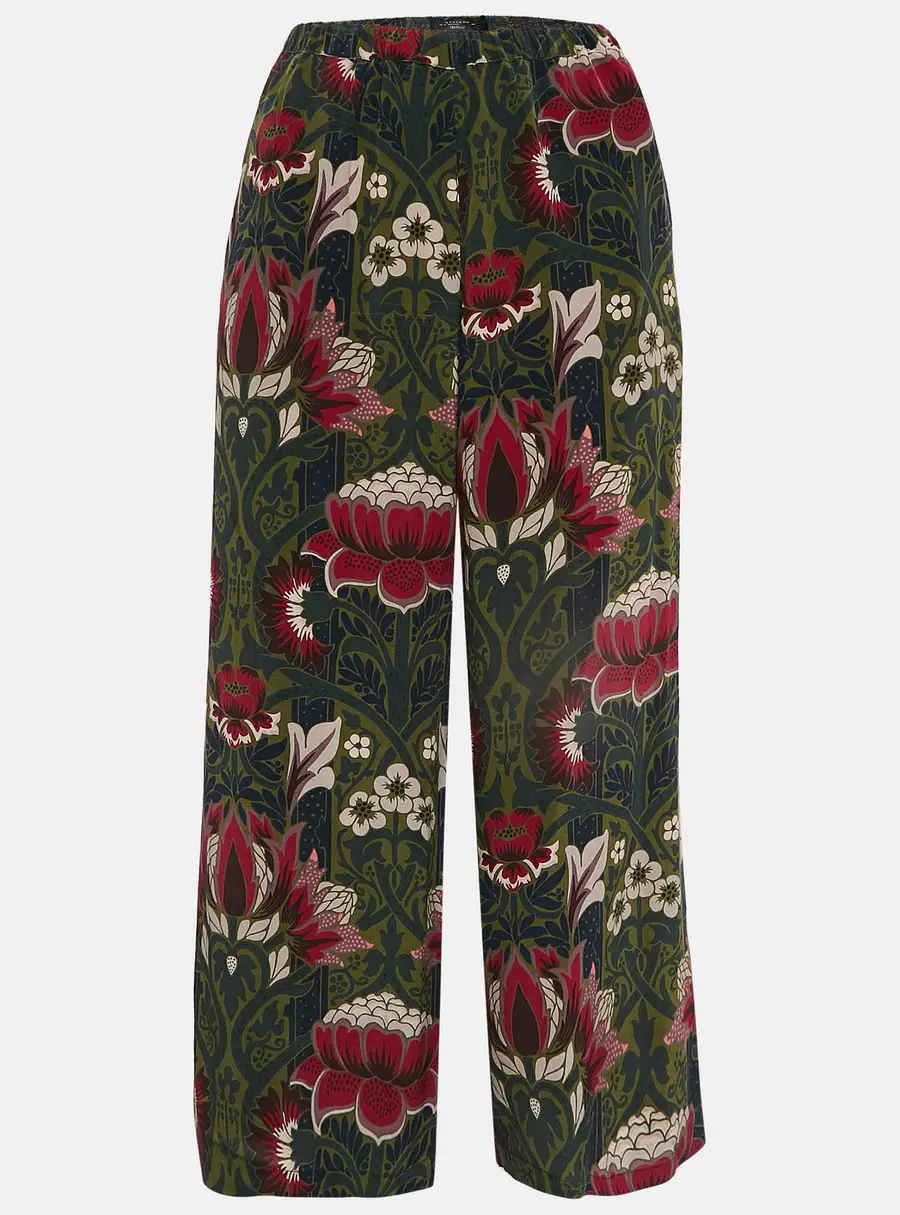 Weekend Max Mara Green Floral Print Silk Wide-Leg Pants S