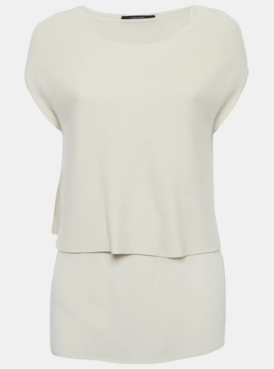 Weekend Max Mara Grey Knit and Silk Layered Top L