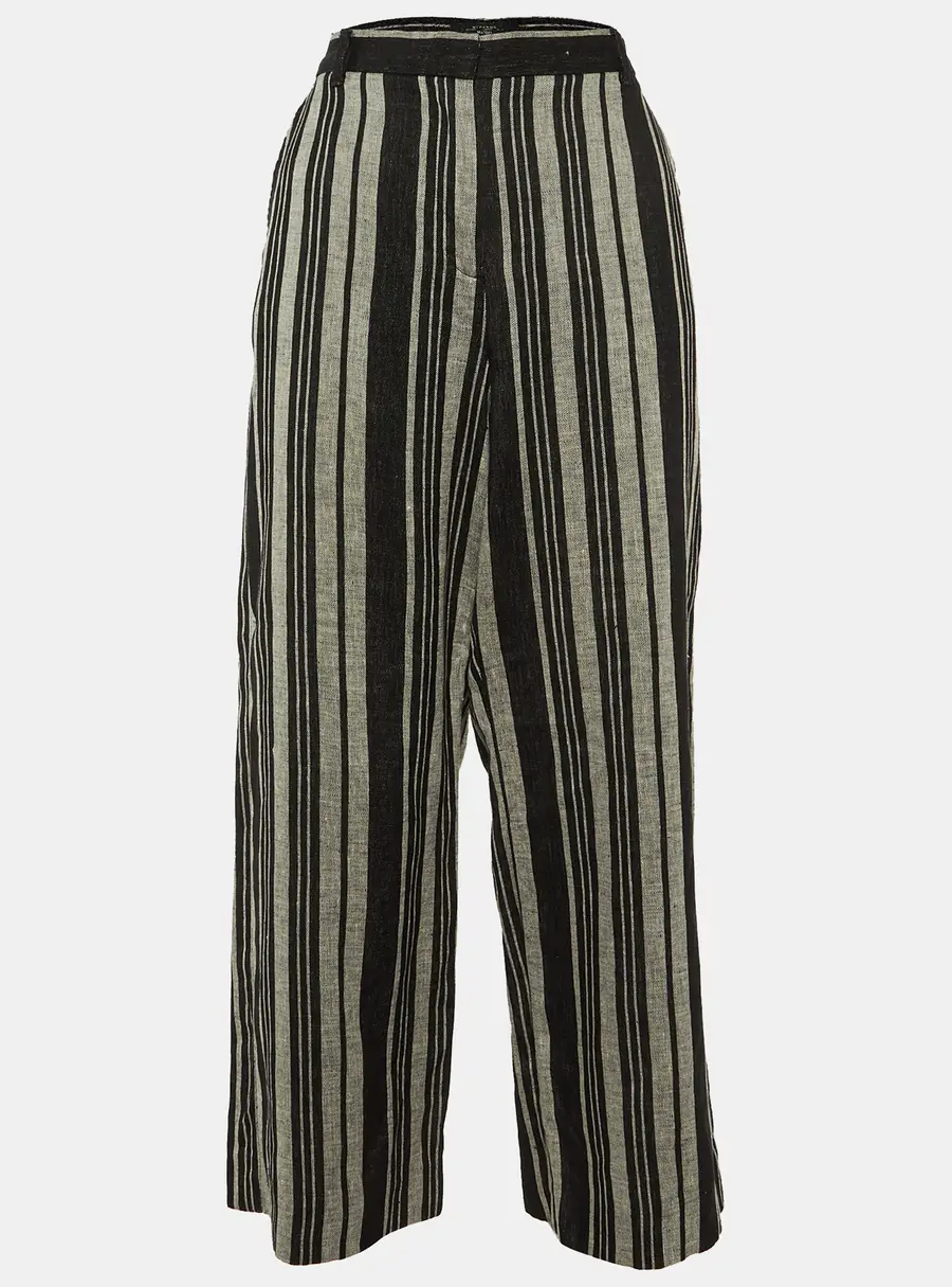 Weekend Max Mara Black/Grey Striped Linen Trousers M