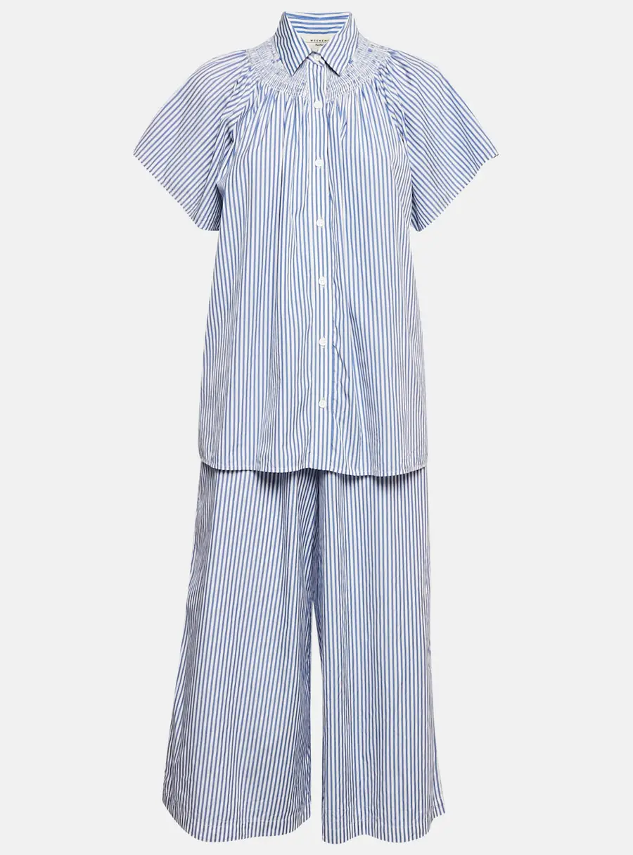 Weekend Max Mara Blue Stripe Cotton Capri Pants and Blouse Set S