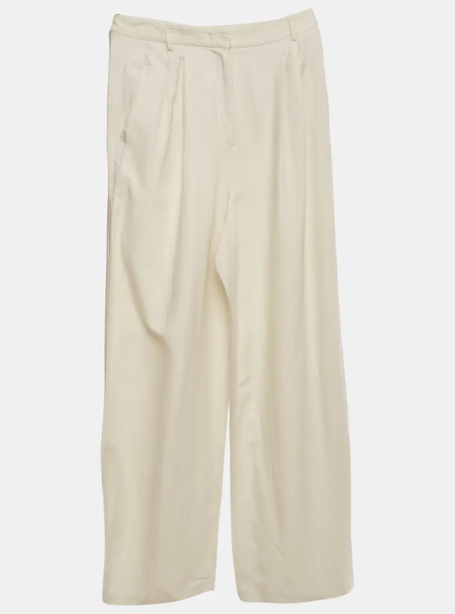 Weekend Max Mara Cream Linen Blend Pleated Wide-Leg Trousers L