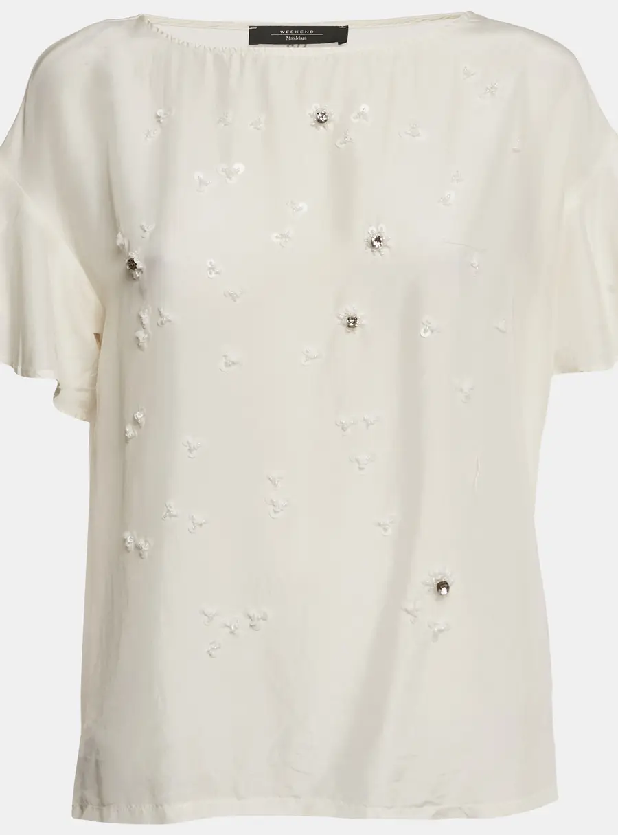 Weekend Max Mara White Sequin Embroidered Silk and Jersey Top L