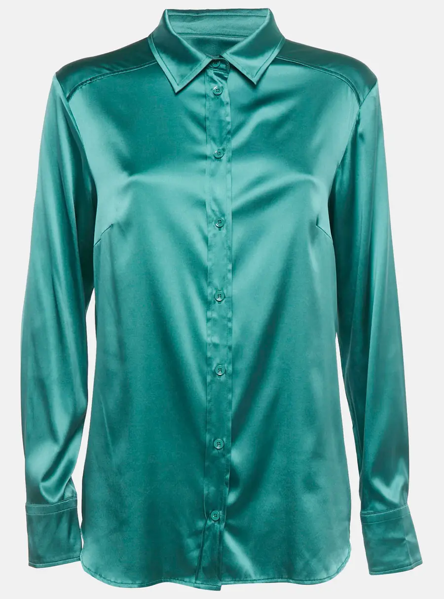 Weekend Max Mara Green Silk Satin Full Sleeve Button Front Shirt L