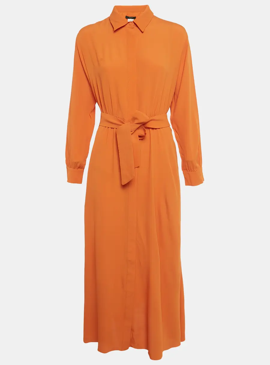 Weekend Max Mara Orange Crepe Belted Midi Dress M
