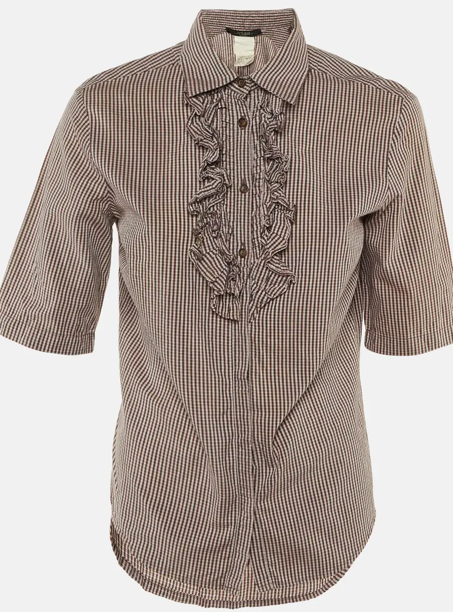 Weekend Max Mara Burgundy Checkered Cotton Frill Detail Shirt M