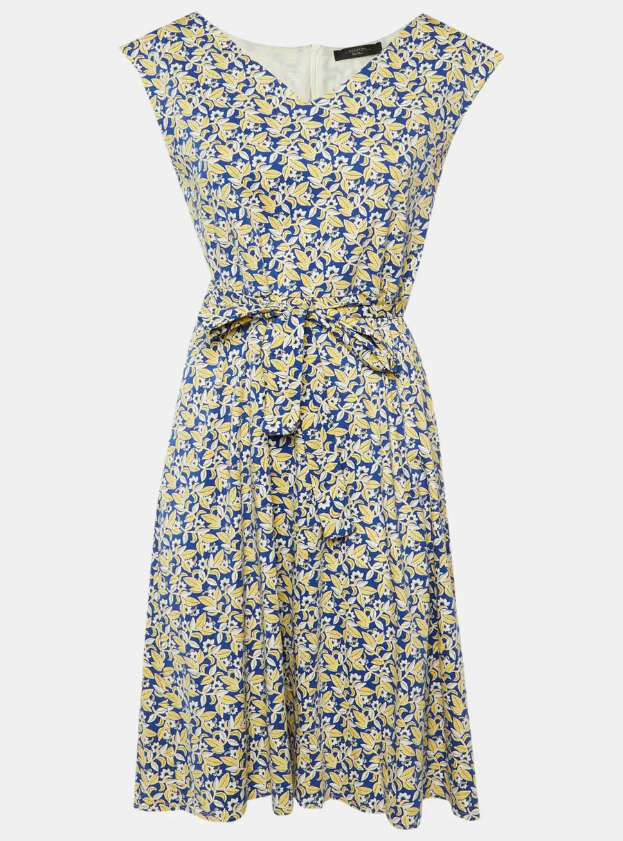 Weekend Max Mara Blue Floral Print Cotton Sleeveless Midi Dress M