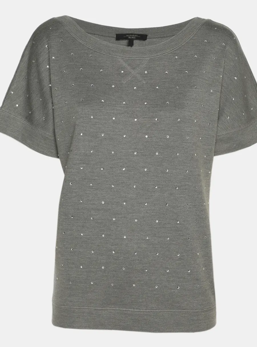 Weekend Max Mara Grey Silk Blend Crystal Embellished Top L