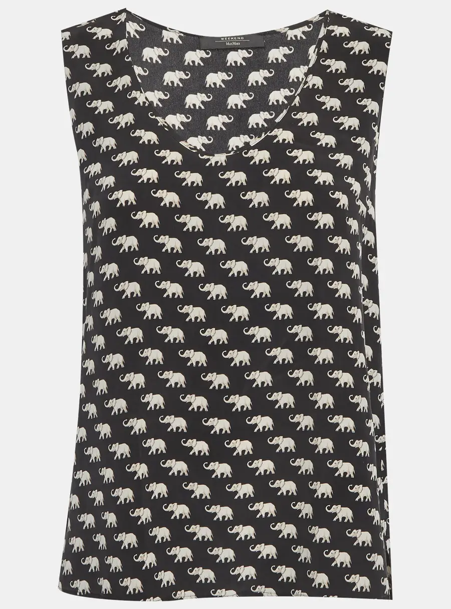 Weekend Max Mara Black Elephant Print Silk Sleeveless Top S