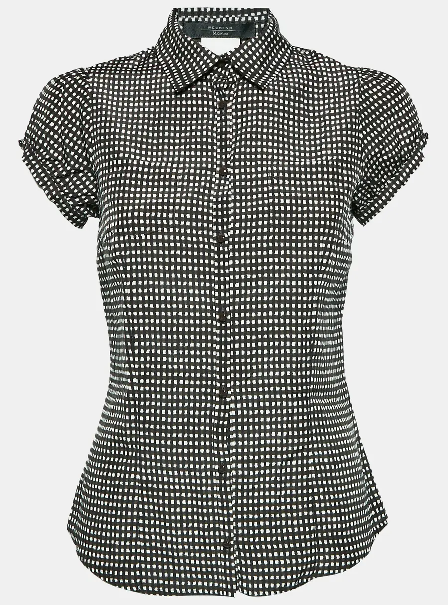 Weekend Max Mara Brown Check Print Silk Blend Puff Sleeve Blouse S