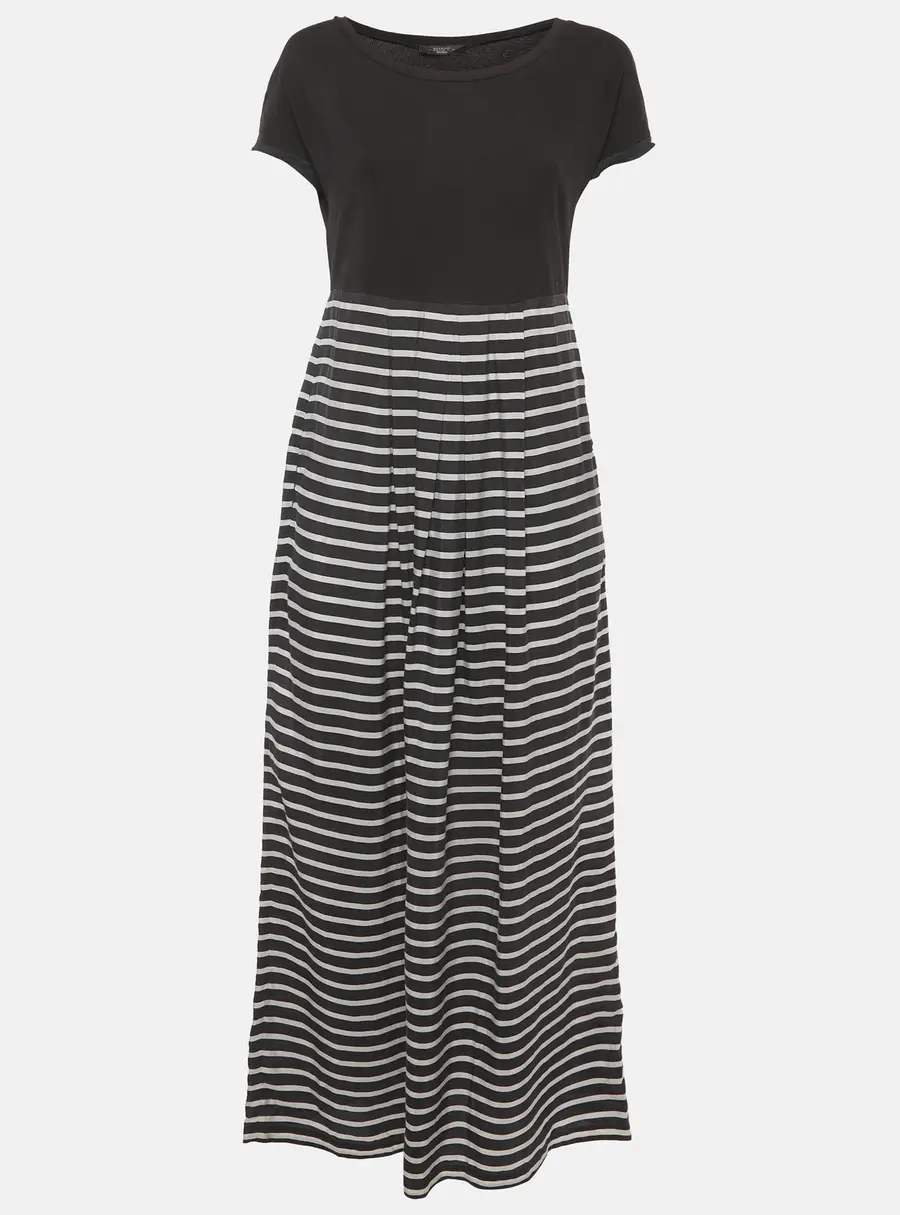 Weekend Max Mara Black/White Striped Cotton Knit & Silk Maxi Dress S