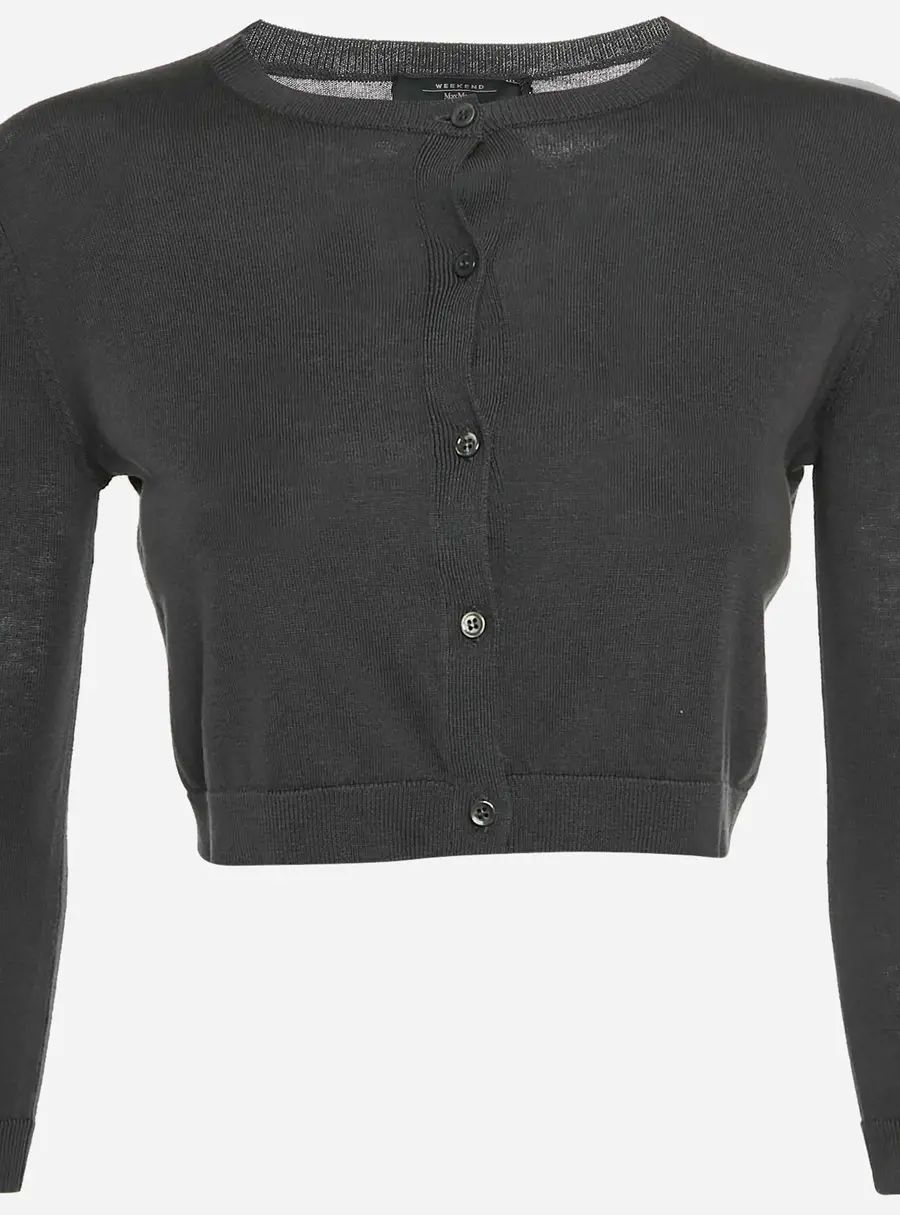Weekend Max Mara Grey Knit Button Up Cropped Conio Cardigan XS