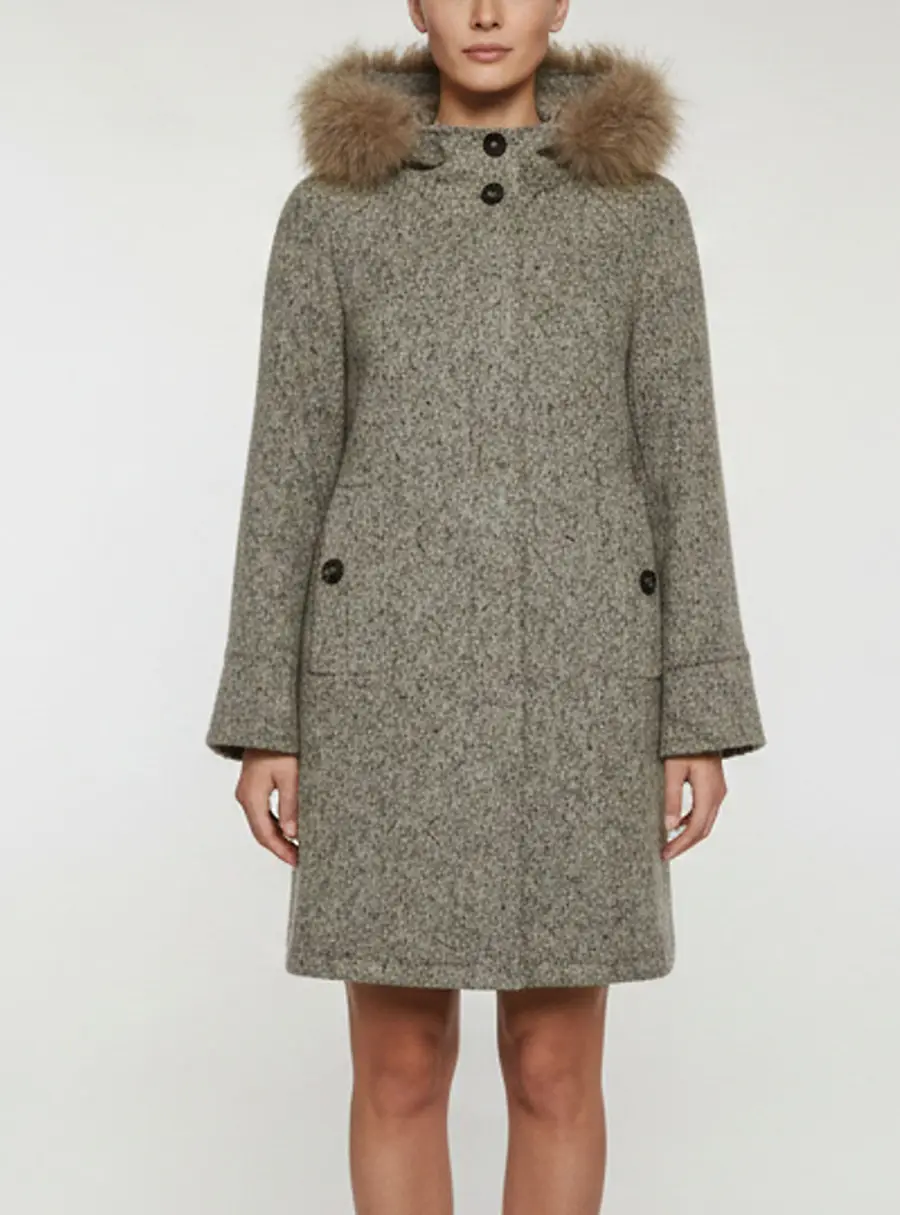 Weekend Max Mara Grey Wool Detachable Fur Trim Hooded Coat S