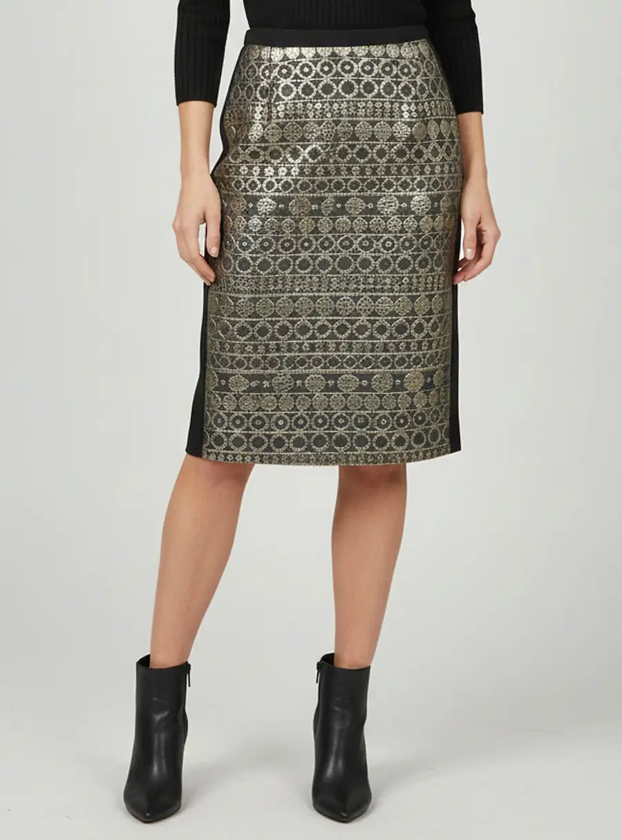 Weekend Max Mara Black/Metallic Geometric Jacquard Pencil Skirt S