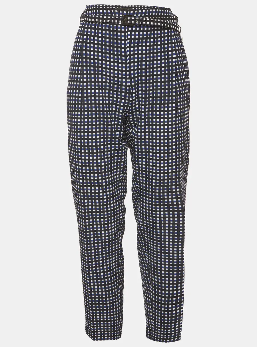 Weekend Max Mara Multicolour Gingham Check Stretch Crepe Straight Fit Pants L