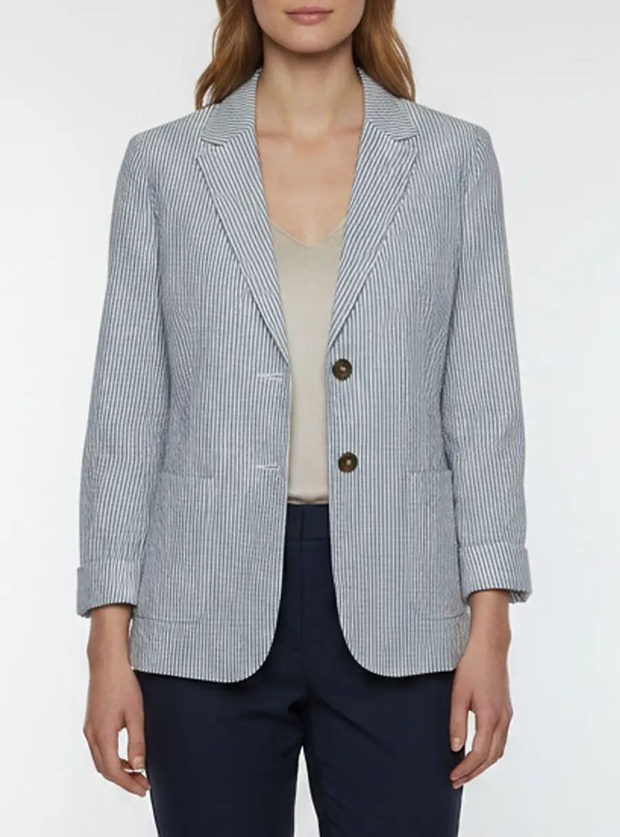 Weekend Max Mara Blue/White Striped Cotton Blazer M