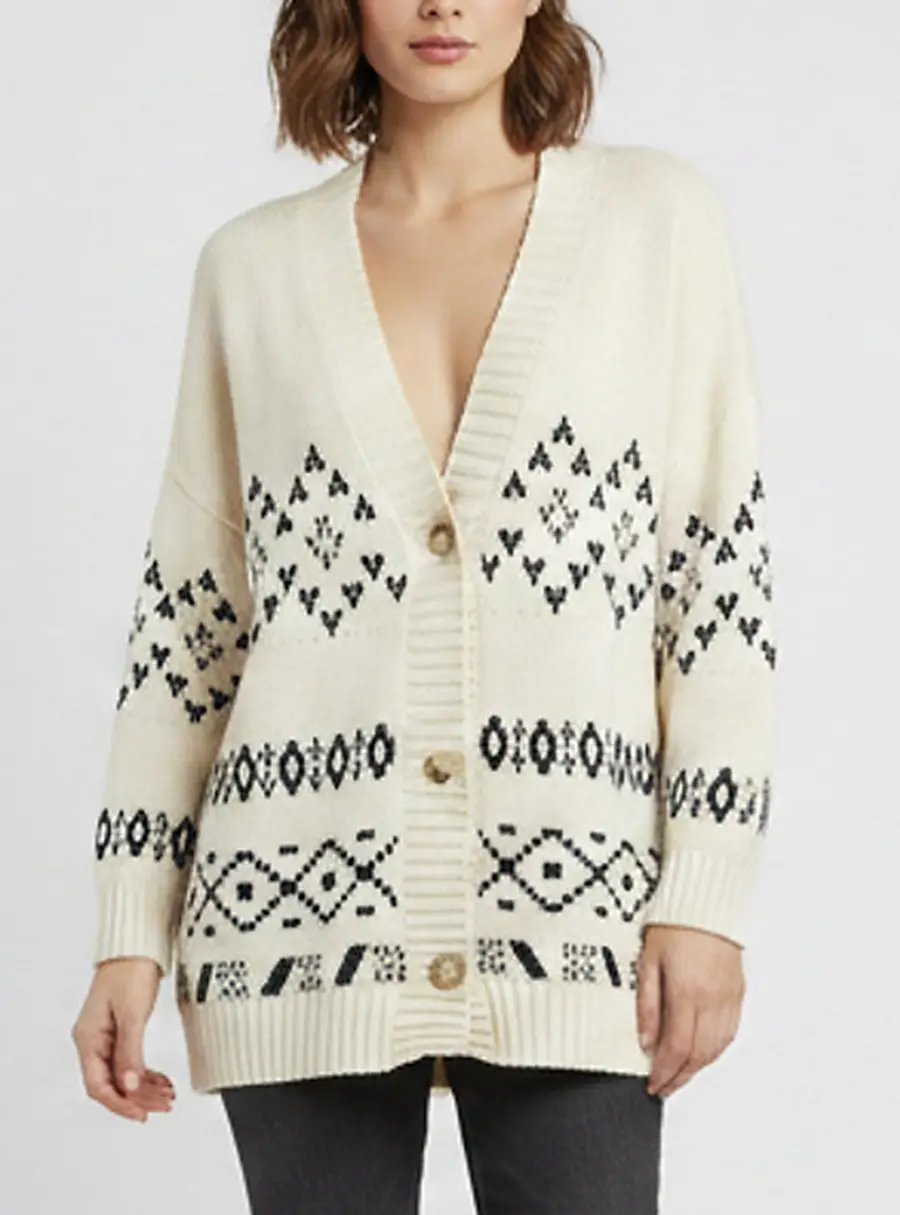 Weekend Max Mara Cream/Blue Jacquard Knit Oversized Acacia Cardigan L