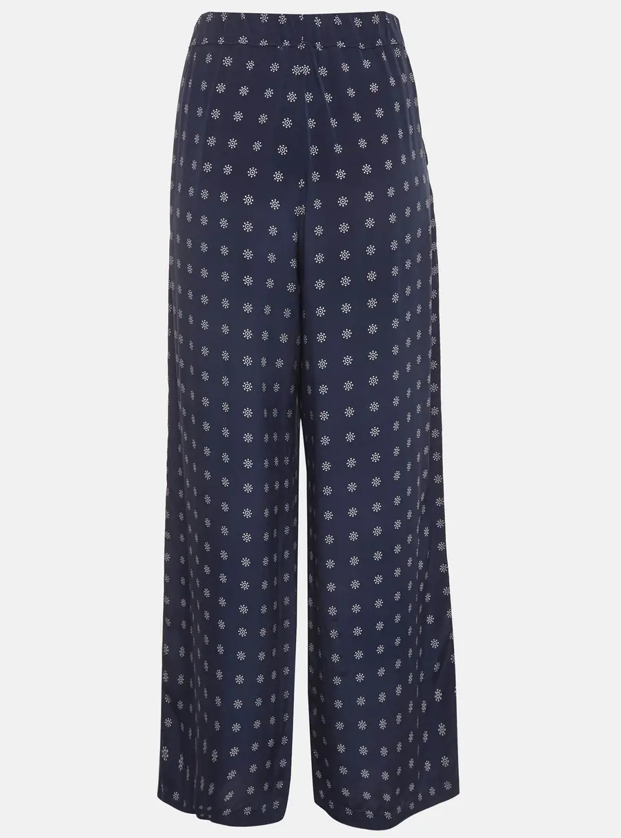 Weekend Max Mara Navy Blue Motif Print Crepe Silk Trousers L